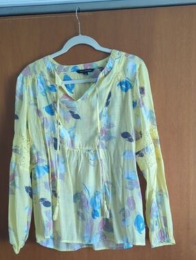 Zac & Rachel Yellow Floral Top with Blue and Pink Accents